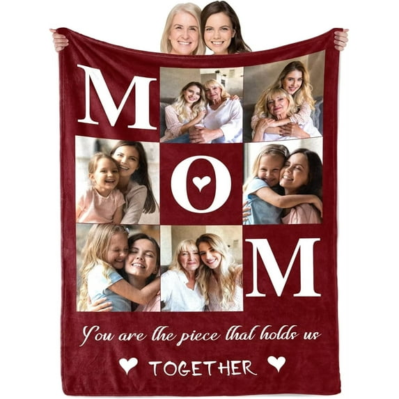 AISENIN Custom Gifts for Mom Blanket Custom Blankets with Photos Best Mom Ever Personalized Picture Blanket Customized Blankets with Photo Collage Throw Christmas Birthday for Mom