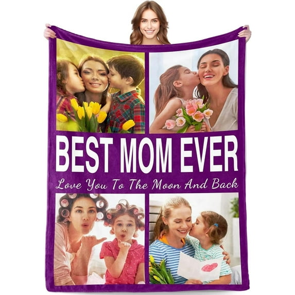 AISENIN Custom Gifts for Mom Blanket Custom Blankets with Photos Best Mom Ever Personalized Picture Blanket Customized Blankets with Photo Collage Throw Christmas Birthday for Mom