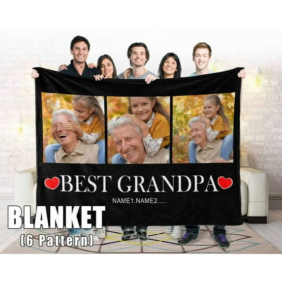 AISENIN Custom Grandpa Photo Blanket Personalized Blanket Gift For Grandpa Grandpa Birthday Gift Custom Text Blanket Father's Day Gift