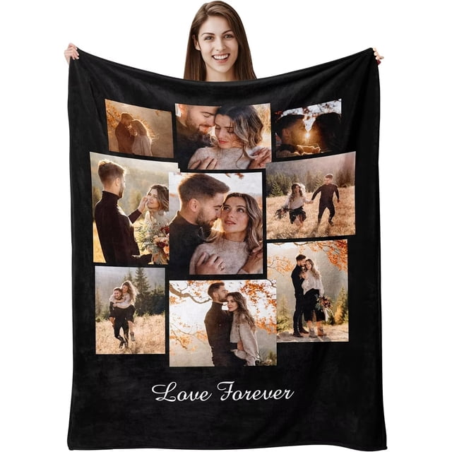 AISENIN Custom LOVE FOREVER Blanket with 9 Photos Text Personalized ...