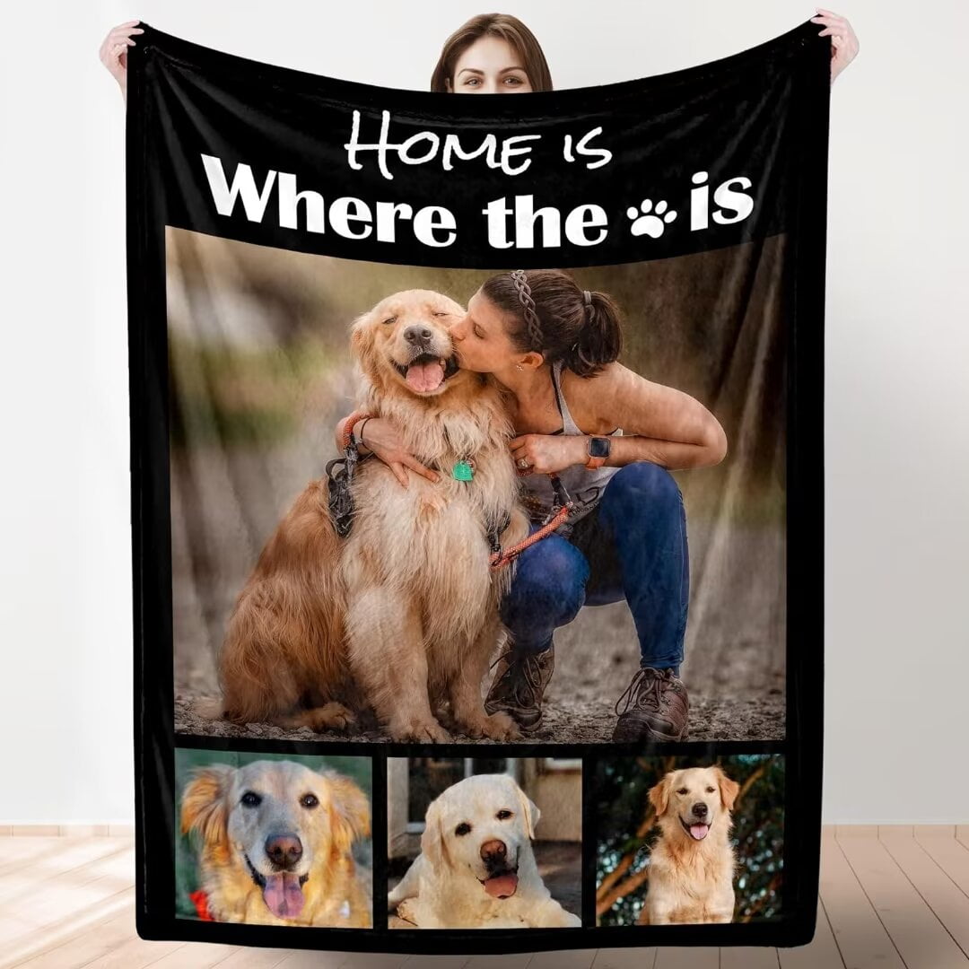 AISENIN Custom Pet Dog Blanket with Photo Text Collage