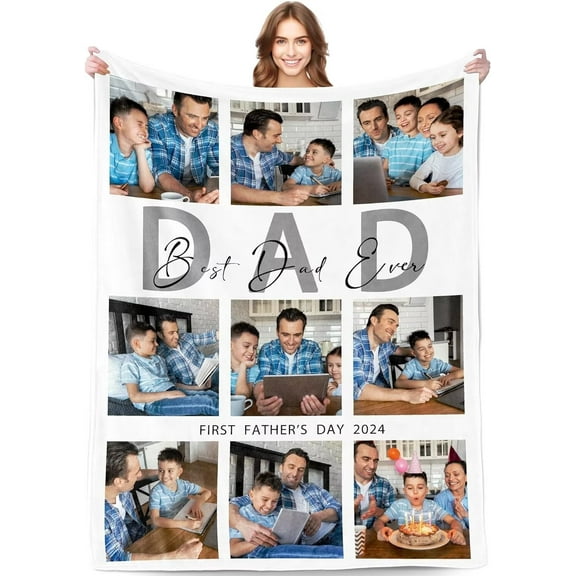AISENIN Custom Photo Blanket Personalized Gifts with Photo Text Made in USA Customized Blankets Present for Dad Mom Couple Friend for Christmas Birthday
