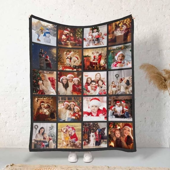 AISENIN Custom Photo Collage Blanket Customized Bed Blanket with Pictures AND Text for Mom Dad Personalized Throw Blanket for Christmas Memorial Gifts