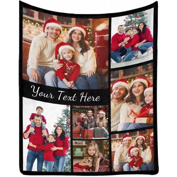 AISENIN Custom Photo Collage Blanket Customized Bed Blanket with Pictures AND Text for Mom Dad Personalized Throw Blanket for Christmas Memorial Gifts
