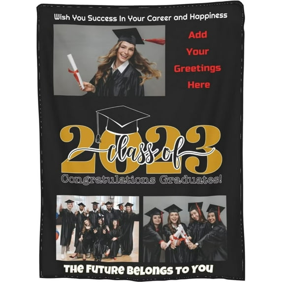 AISENIN Custom Picture Graduation Blanket for Class of 2024 Personalized Graduation Gifts for Friends Kids Customised Collage Throw Blanket with Photo Name Greeting Text