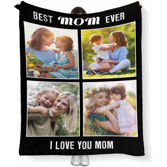 AISENIN Customized Family Photo Cozy Throw Blanket Black Throw Blanket Custom Bed Blankets with Photos for Mom Mother's Day Gift