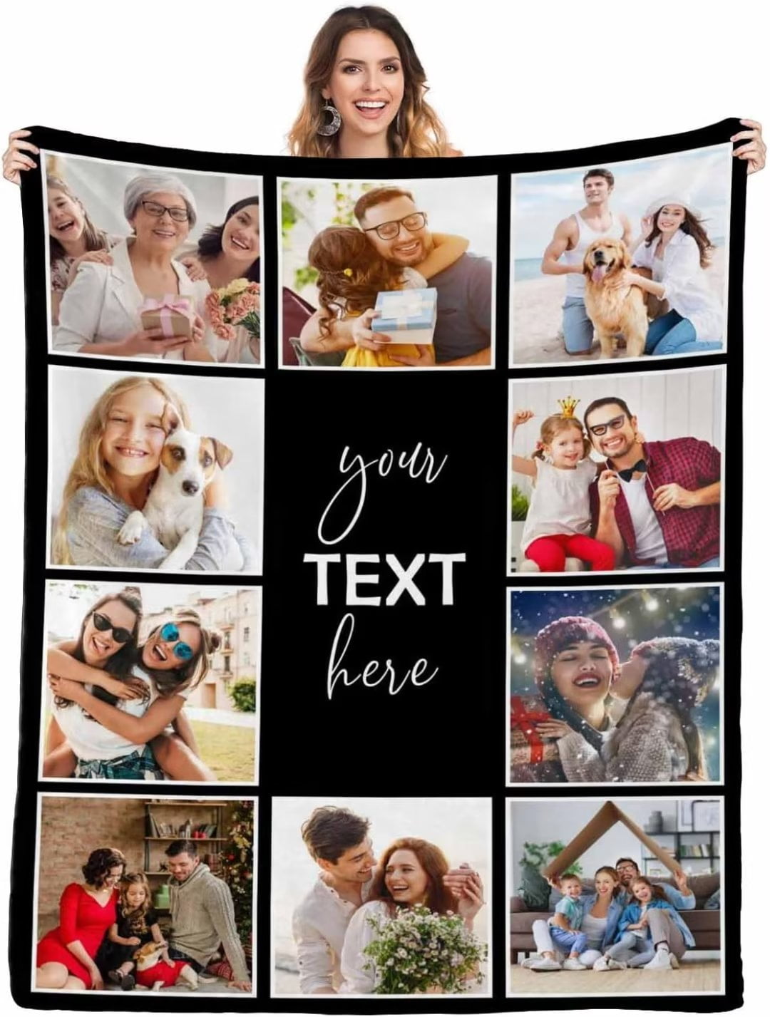 AISENIN Customized Photo Blankets with Text 10 Photos Collage Custom