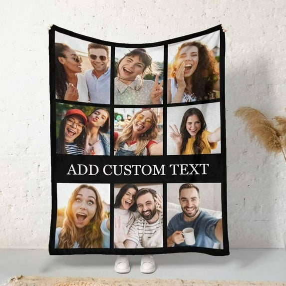 AISENIN Customized Photo Collage Flannel Throw Blanket with Text Custom 9 Photos Blanket Personalized Gifts for Wife Friend Mom Couple Grandma Pet for Birthday Anniversary Christmas