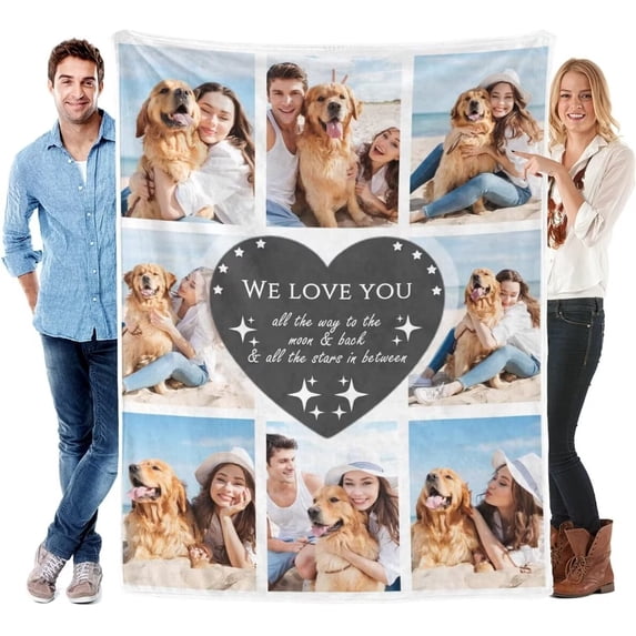 AISENIN Customized Picture Blanket with Text Personalized Throw Photo Blankets Birthday for Couple Family Friend Dad Mom Dog Memorial Blanket 8 Photos