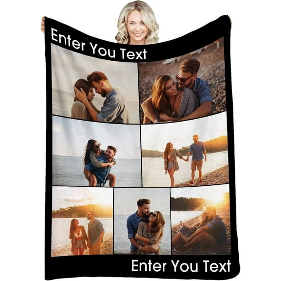 AISENIN Customized Picture and Text Blankets Personalized Lover Pictures Soft Blanket for Family Friends Custom Blanket for anniversary Birthday