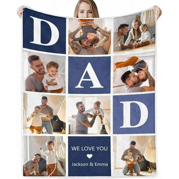AISENIN Fathers Day Blanket Personalized Gifts for Dad Blanket Custom Blankets with Photos Customized Dad Blanket with Picture Throw Christmas Birthday Gifts for Dad