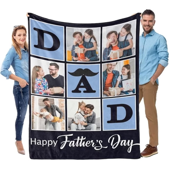 AISENIN Fathers Day Blanket Personalized Gifts for Dad, Custom Blanket with Picture for Dad, Best Dad Ever Gifts Customized Throw Blankets with Photos Birthday Gifts for Dad