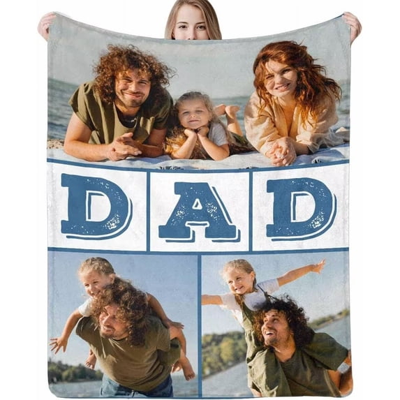AISENIN Gifts for Dad Custom Blankets with Photos, Personalized Throws Blankets with Picture for Dad Fathers Day Plush Best Daddy Ever Family Husband Men Birthday