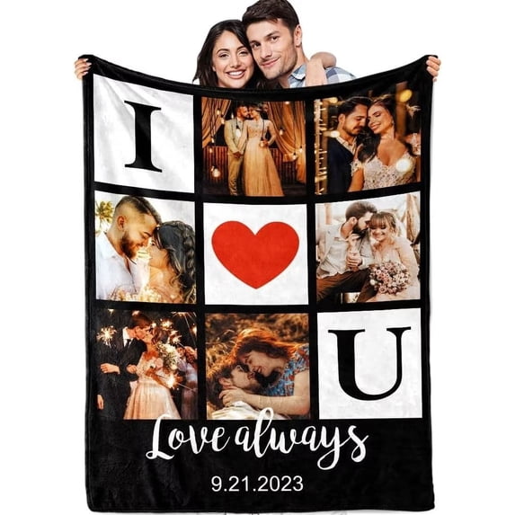 AISENIN I Love You Blanket Gifts for Couples Custom Blanket with Photo Picture Personalized Christmas Birthday Anniversary Valentines Day Gifts for Boyfriend Girlfriend Wife Husband