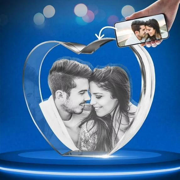 AISENIN LASER 3D Crystal Photo for Mothers Day, Anniversary, Wedding, Birthday, Christmas, Customized Engraved 4D Picture Couple Gifts