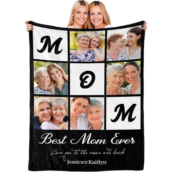 AISENIN Mothers Day Custom Gifts Personalized Blanket with Photo Picture Collage Text Unique Gift Throw Blankets for Mother Daughter Gift Ideas Best Mother Ever Gift