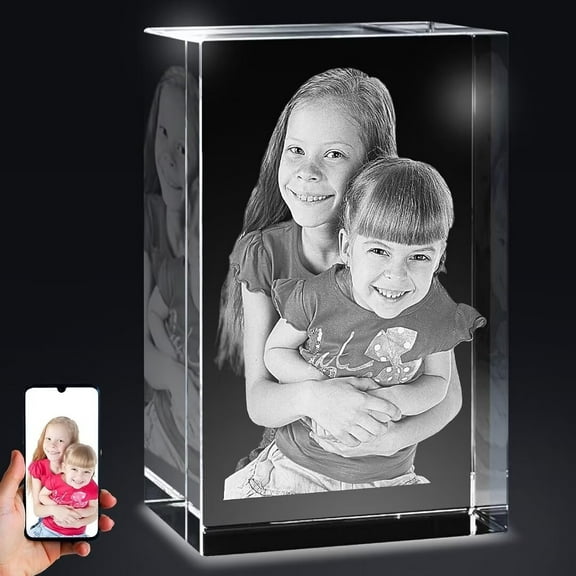 AISENIN Personalized 3D Crystal Photo Mothers Day Gift for Women Wife Custom 3D Photo Crystal 3D Picture Cube Gift Idea 4D Photo Engraved Crystal with Gift Box