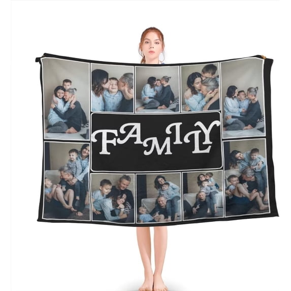 AISENIN Personalized Blanket Family Soft 10 Photos Customized Blanket with Photos Personalized Gifts Custom Blankets for Women Man Mom Dad Kids New Year Christmas Wedding Anniversary Sofa Bed