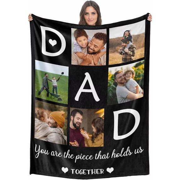 AISENIN Personalized Dad Blankets with Text Custom Love Dad 6 Pictures Blanket with Picture Customized Father's Day Birthday Gifts for Father Husband
