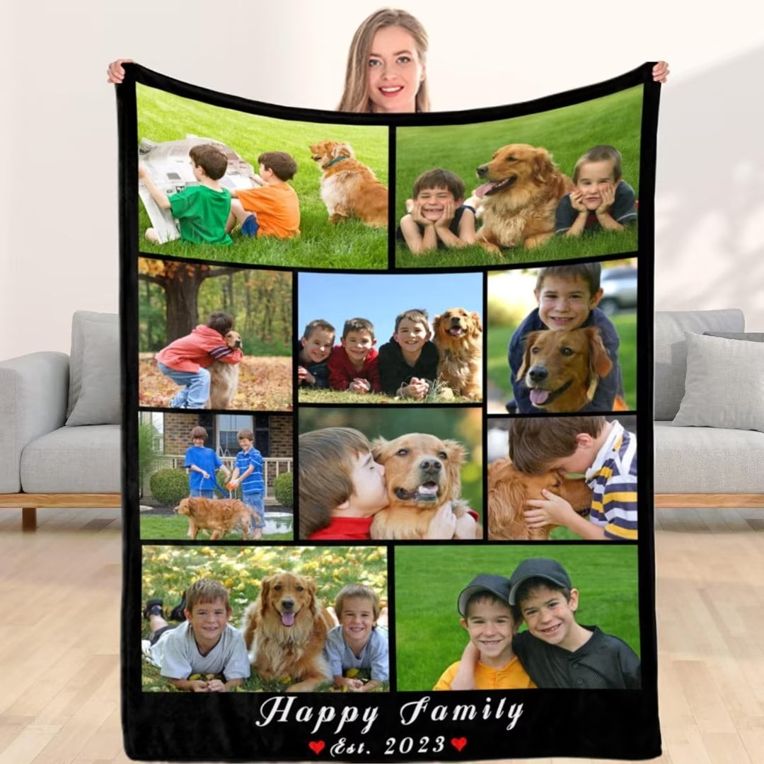 AISENIN Personalized Fleece Throw Pictures Blanket for Family Friends Pets Custom Blankets With