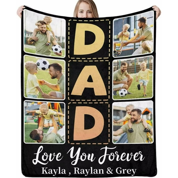 AISENIN Personalized Gifts for Dad Custom Throw Blankets with 9 Photos Customized Gifts for Women Men Family Friend Girlfriend on Fathers Day Birthday Valentines