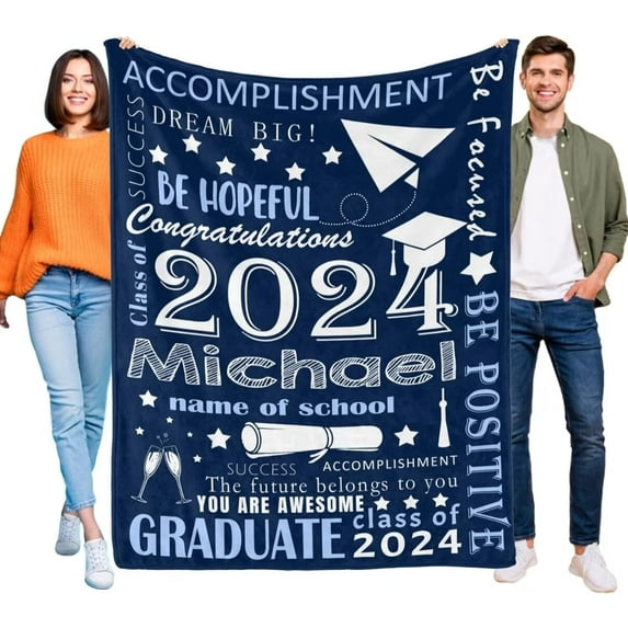AISENIN Personalized Graduation Gifts Blanket with Name School Graduation Gifts for Boys Men Him 2024 Class of 2024 Graduation Blanket Gifts