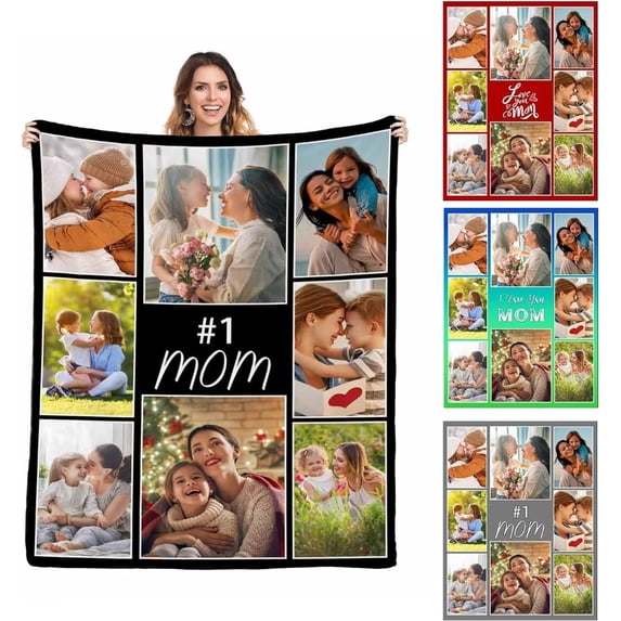 AISENIN Personalized for Mom Custom Blanket with Photos Pictures Text Best Mom Ever Gifts from Daughter Son Kids Customized Birthday Gifts for Mom Grandma Wife Women