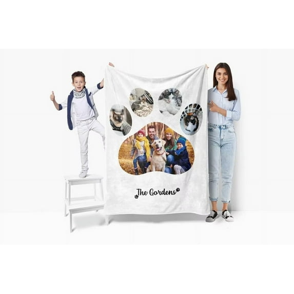 AISENIN Personalized Pet Blanket Name Photo blanket Collage Picture Pet memorial Pet Lovers gift for Dog Dad Customized Memory keepsake Gift