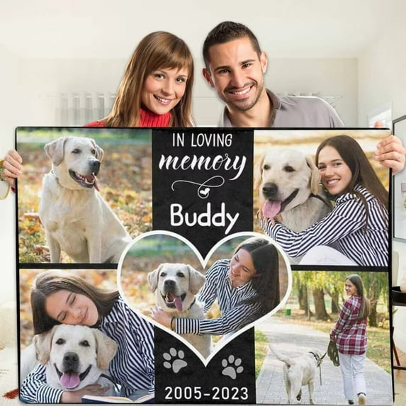 AISENIN Personalized Pet Photo Blanket Collage with Heart Custom Dog Memorial Blanket Custom Pet Blanket with Photo Pet Birthday Blanket Gift