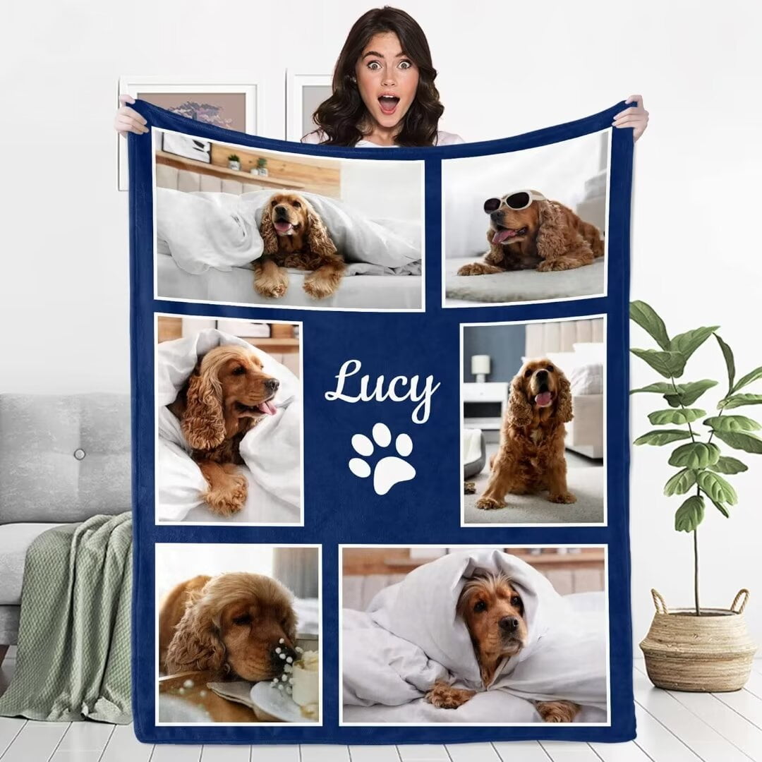AISENIN Personalized Pets Blanket with Photos Custom Dog Blanket for Small Dogs Personalized Dog Blankets with Picture Dog Memorial Gifts for Loss of Dog Gifts for Pets Bereavement Passing Away