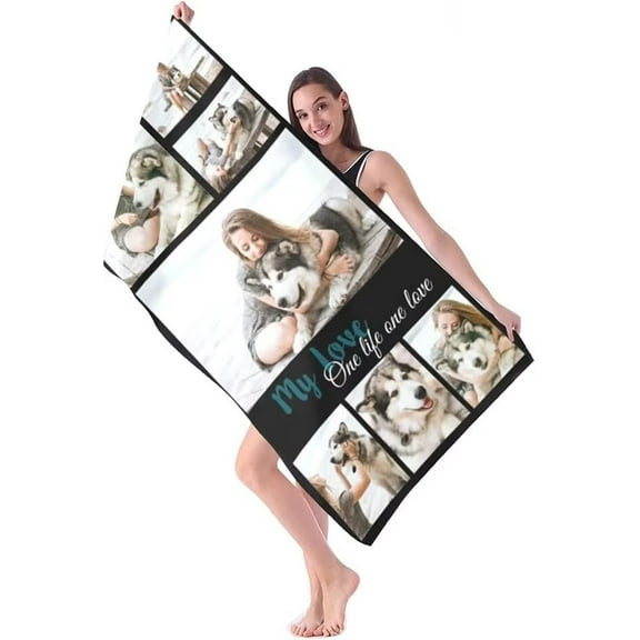 AISENIN Personalized Photo Beach Towel, Customized Background Color, Text Style Bath Towel, Customized Picture Bath Towel with Photo/Text Pool Towel 3060