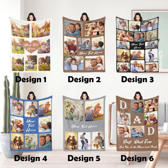 AISENIN Personalized Photo Blanket for Him Custom Blanket with Picture Cozy Family Photo Blanket Gift Picture Blanket With Text Father's Day Mother's Day Gift