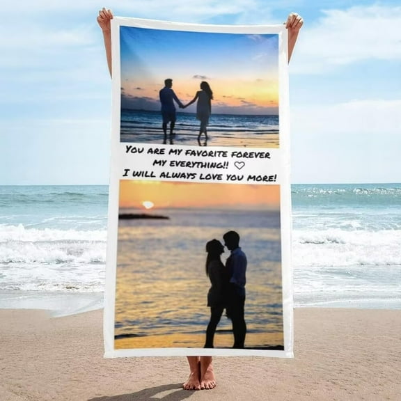 AISENIN Personalized Picture Towel Custom Towel with 1-4 Photo Collages Beach Towels Printed with Text Image Photo Personalized Gift