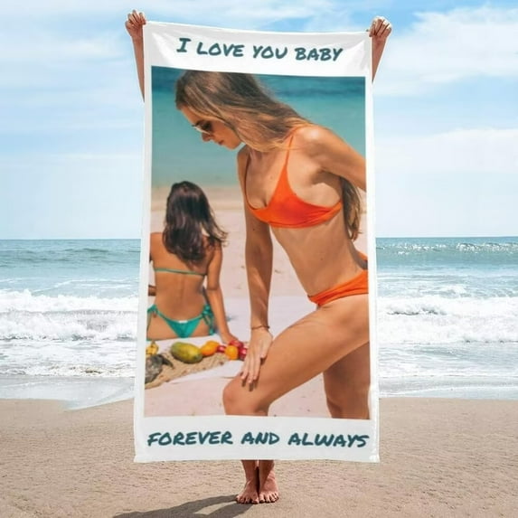 AISENIN Personalized Picture Towel Custom Towel with 1-4 Photo Collages Beach Towels Printed with Text Image Photo Personalized Gift