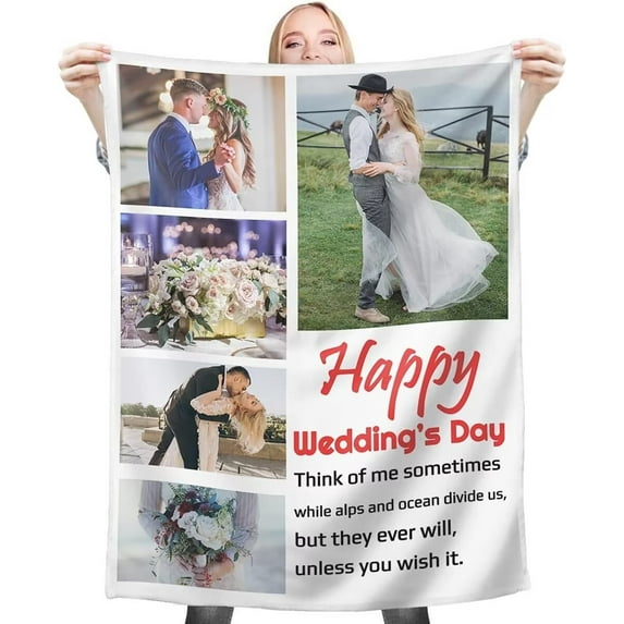 AISENIN Personalized Throw Blankets with Picture and Text Soft Flannel Blankets Bed Throws Gift for Family Friend Anniversary Present 5 Photos Collage