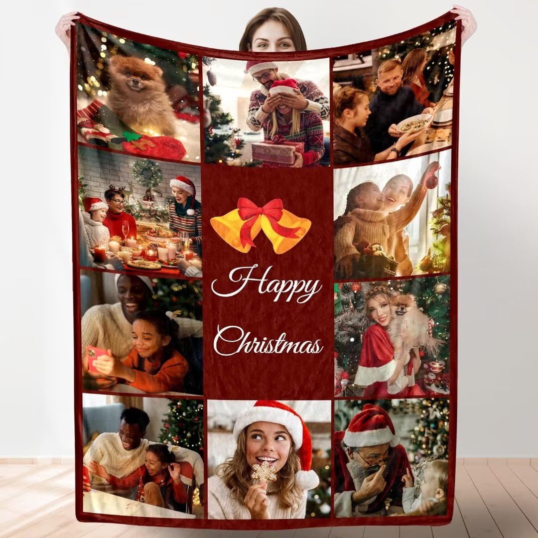 AISENIN Personized Merry Christmas Throw Blanket Custom Photo Blanket