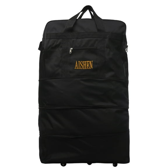 AISHEN Expandable Rolling Duffel Bag with 6 Spinner Wheels, Heavy-Duty Large Travel Bag with Reinforced Base and Shoulder Strap, Black