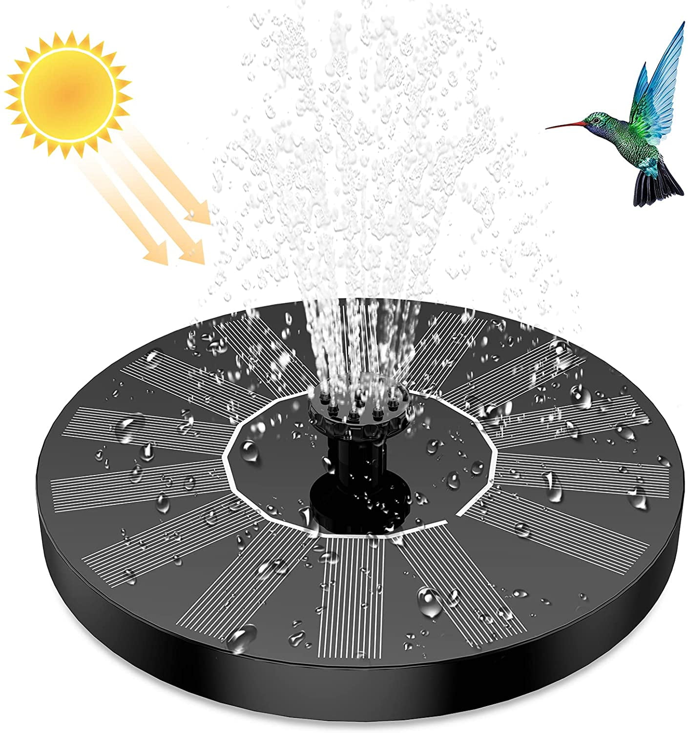 AISITIN 1.5W Solar Fountain Pump, Newly Upgraded with 6 nozzles Solar Bird Bath Fountain, Suitable for Ponds, Gardens, Bird Baths, Fish Tanks, Outdoor Independent Solar Water Pump Floating Fountains