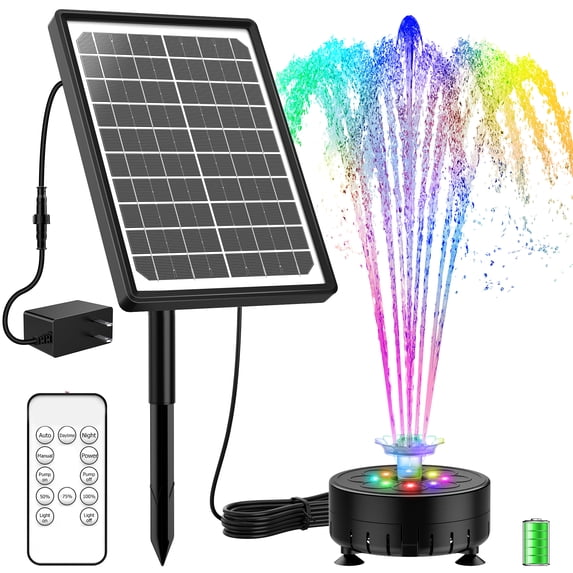 AISITIN 10W Solar Fountain with LED Colorful Lights & 3000mhA Battery, 2024 Upgraded Solar Bird Bath Fountain with Fixed Bracket, Remote Control Solar Water Fountain Pump for Bird Bath, Pools and Outd