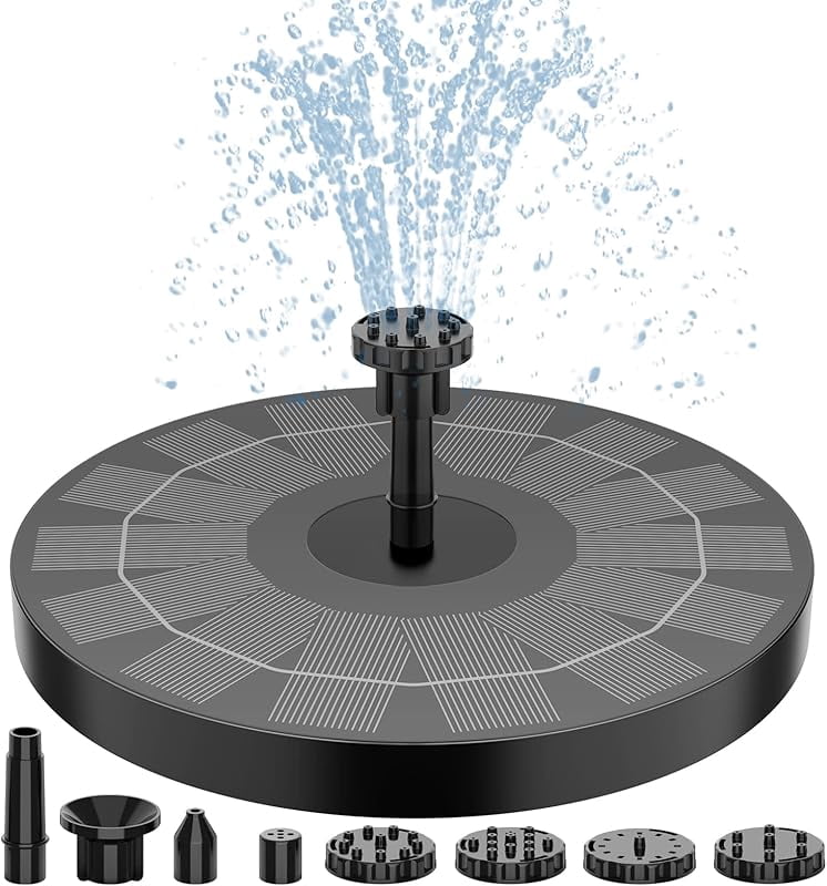2.5W LED Fountain Pump For Bird Baths & Small Ponds – Solar/USB Powered With Interchangeable Nozzles & Colorful Lights