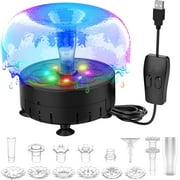 AISITIN 2.5W USB Solar Fountain, Colorful LED Lights Fountain Pumps Adjustable Bird Bath Fountain with 4.8M Cable, Various Interchangeable Nozzles for Garden Fish Pond Water Feature BirdBath, Black