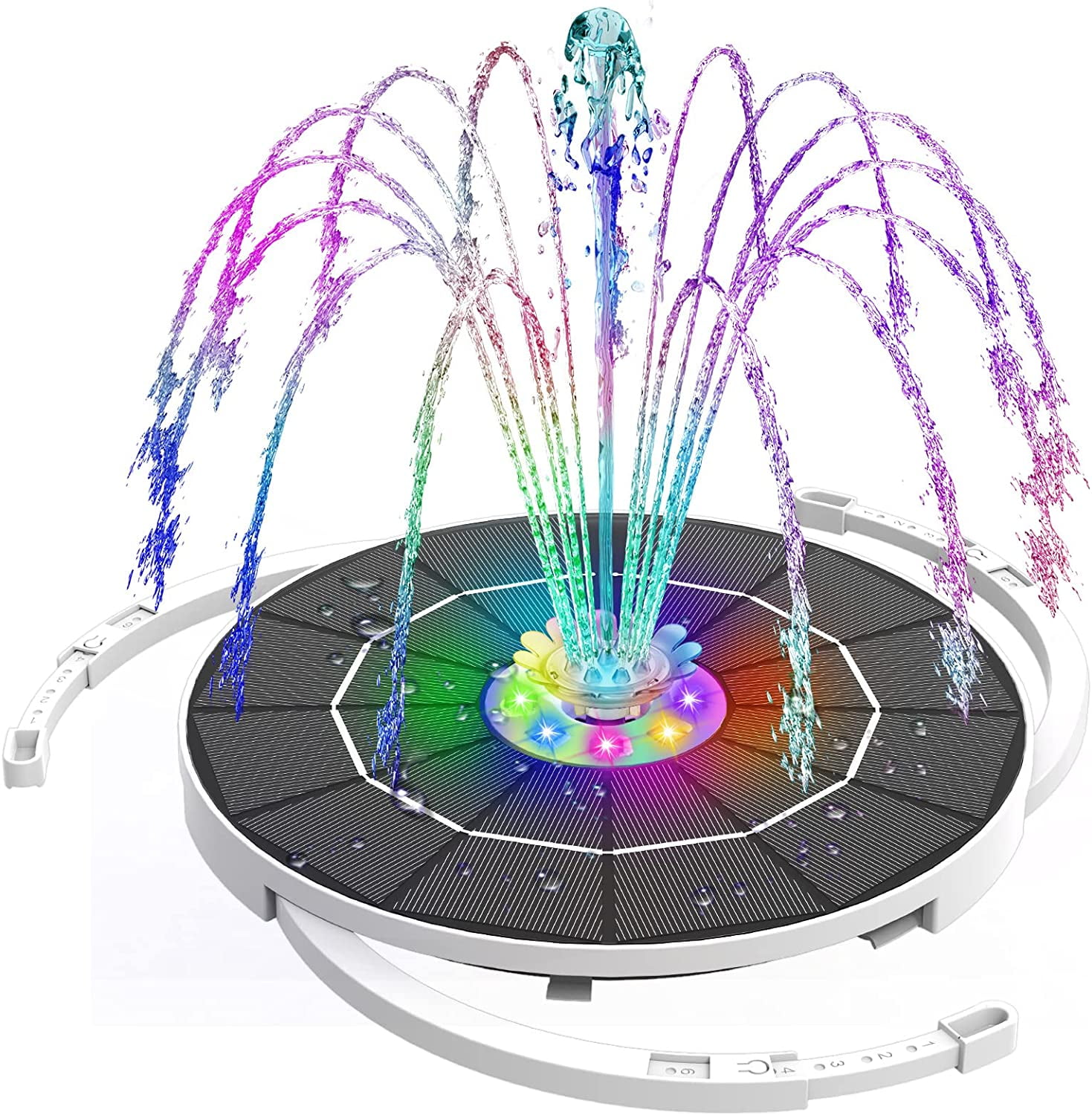 AISITIN 5.5W Solar Fountain with Light, 5.5W LED Light Solar Birdbath Fountain, 3000mAh Battery & 8 Nozzles Solar Fountain Pump for Pond, Birdbath, Pool, Garden
