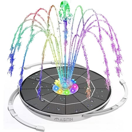 AISITIN 6.5W LED Solar Fountain Pump and 8 Different Nozzles, Solar Water Pump with 3000mAh Battery, Solar Water Features for Bird Baths, Gardens, Ponds, Pools and Fish Tanks