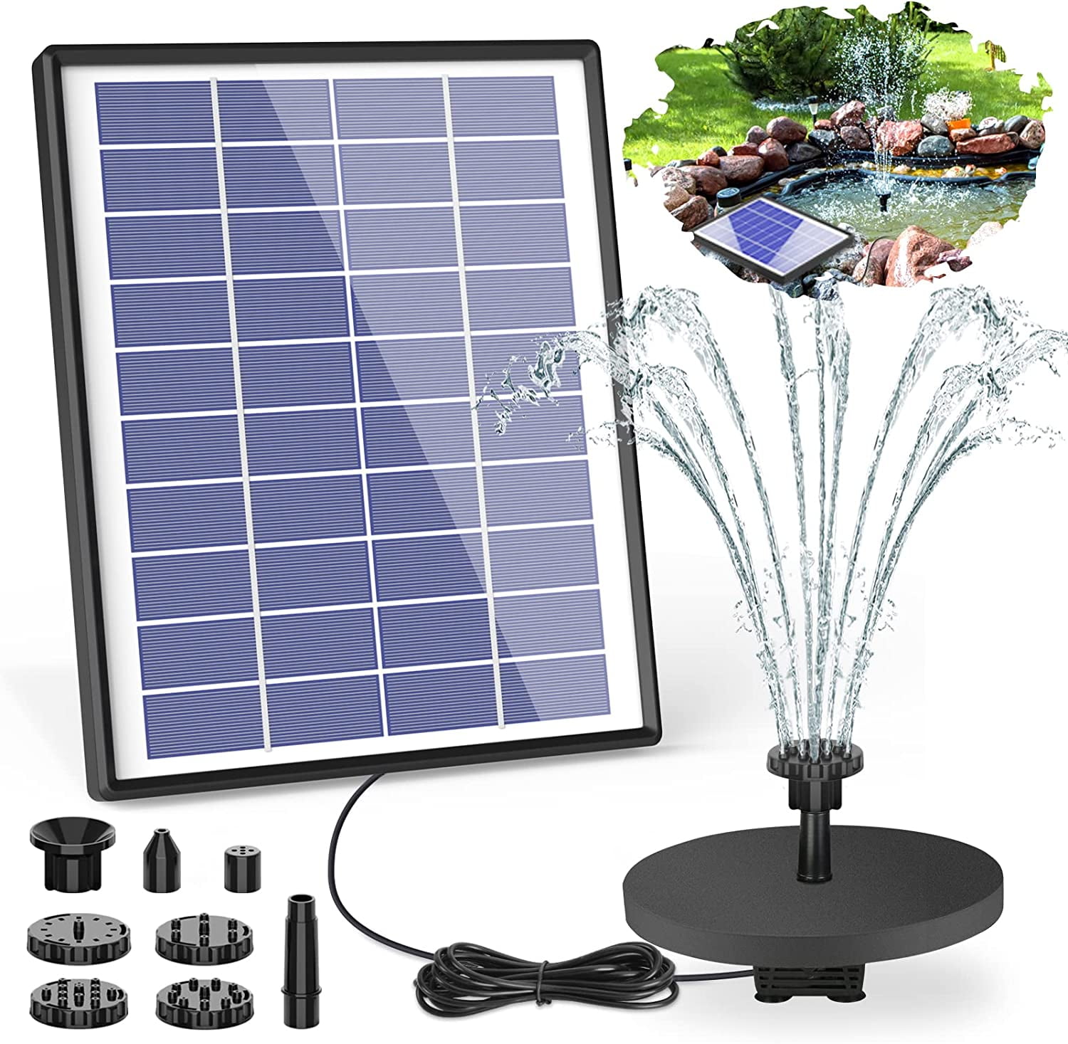 AISITIN 6.5W Solar Powered Fountain Pump with 6 Nozzles