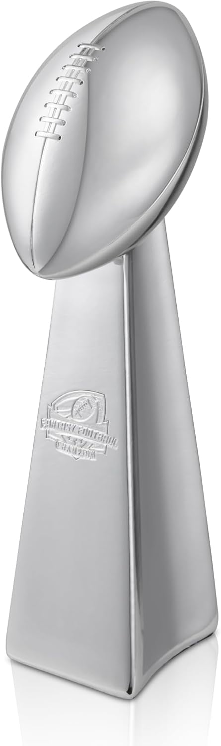 AISLE 3 ESSENTIALS Fantasy Football Trophy – 14" Chrome Lombardi-Style Championship Trophy, Premium Silver Replica Winner’s Cup with Laser-Etched “Fantasy Football Champion” Title and Velvet Base