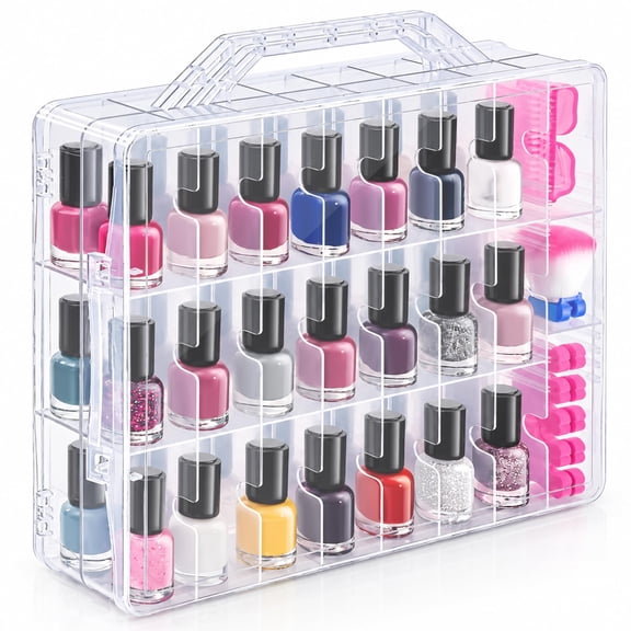 AISLE 3 ESSENTIALS Nail Polish Organizer for 48 Bottles, Double-Sided Display Case with Adjustable Dividers, Clear Storage Box with Secure Latches, Portable Storage Box for Travel