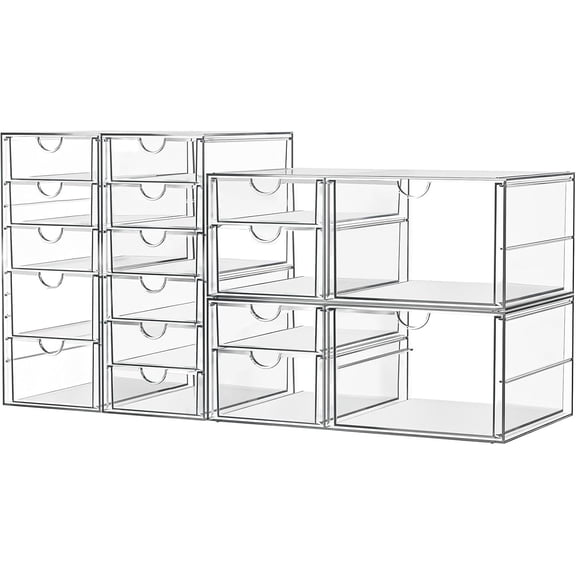 AISOON 17-Drawer Clear Acrylic Makeup Organizer, Stackable Cosmetic Storage Drawers for Vanity, Bathroom and Office