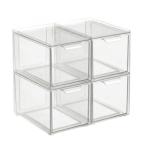 AISOON 4-Pack Clear Acrylic Stackable Drawer Organizers, Pull-Out Storage for Makeup, Vanity, Bathroom and Office