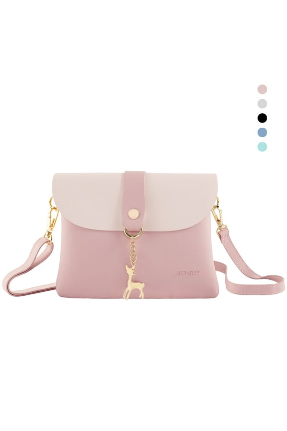 Girls’ PU Leather Crossbody Handbag with Deer Pendant, Pink