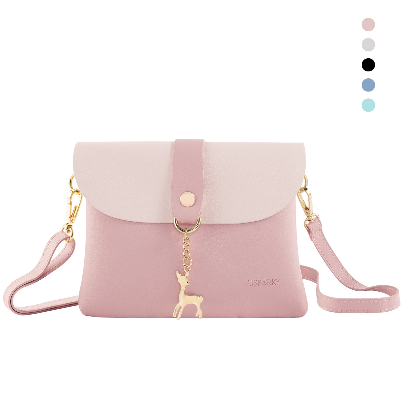 AISPARKY Girls’ PU Leather Crossbody Handbag with Deer Pendant, Pink